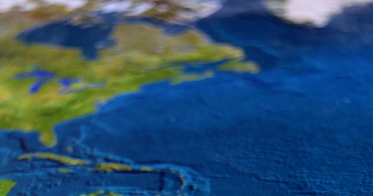 High-resolution map image showcasing South America and surrounding oceans.