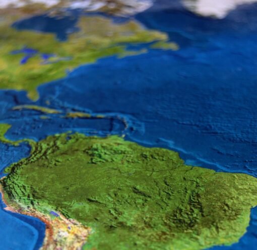 High-resolution map image showcasing South America and surrounding oceans.