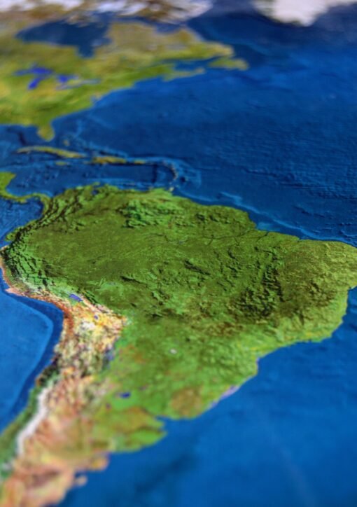 High-resolution map image showcasing South America and surrounding oceans.