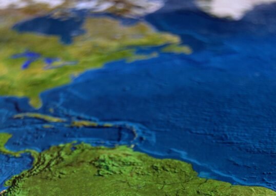 High-resolution map image showcasing South America and surrounding oceans.