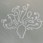 Conceptual chalk drawing illustrating mental health challenges with arrows representing thoughts.