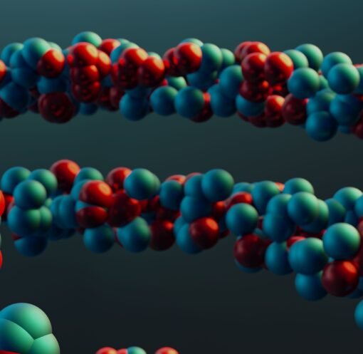 Vibrant closeup of a colorful molecular model illustrating abstract scientific concepts.