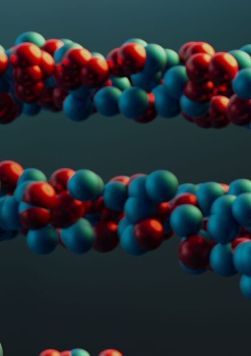 Vibrant closeup of a colorful molecular model illustrating abstract scientific concepts.
