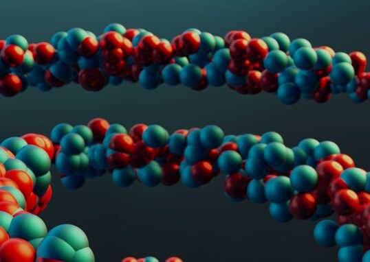 Vibrant closeup of a colorful molecular model illustrating abstract scientific concepts.