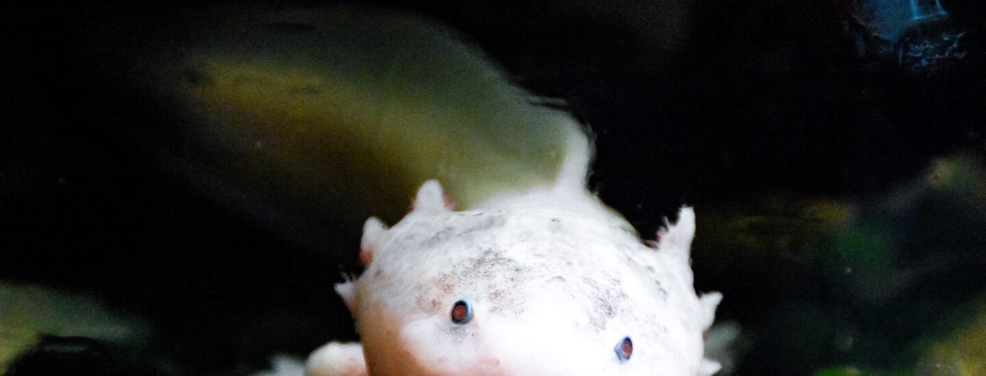 Charming axolotl smiling underwater, showcasing its unique features in a natural setting.