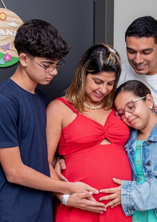 Joyful family gathering, embracing new beginnings with a baby on the way.